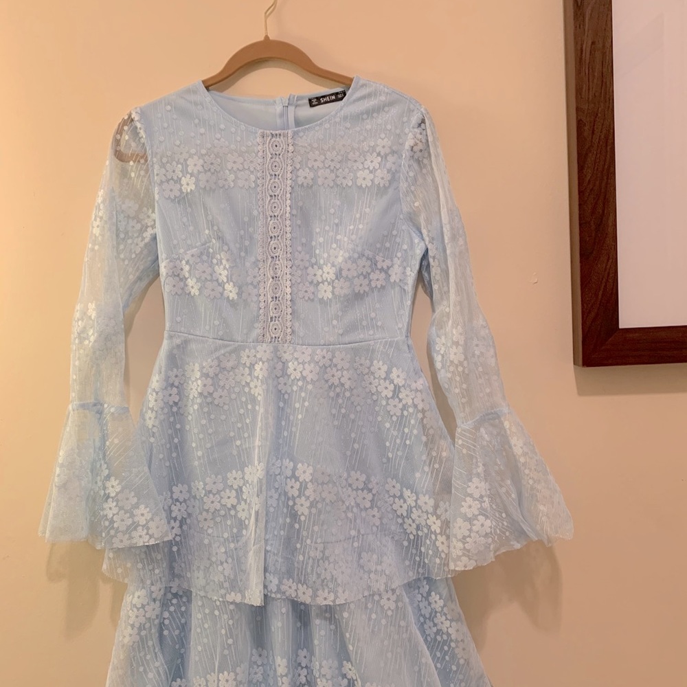 Powder blue lace and crochet dress